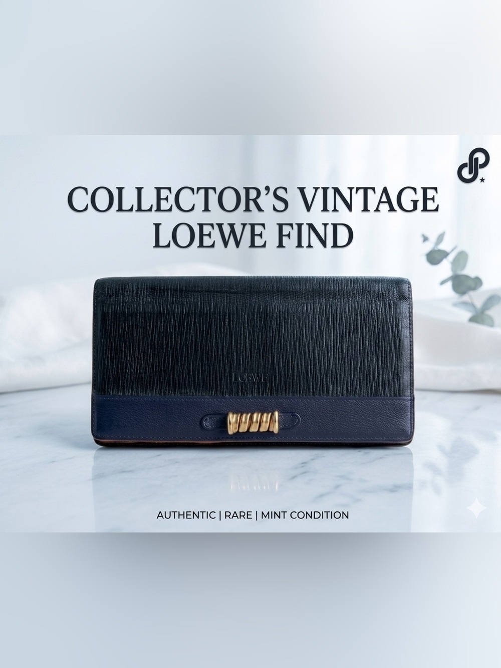 ✨RARE✨ Collector’s Loewe Velazquez Collection Black Navy Leather Wallet Gold HW